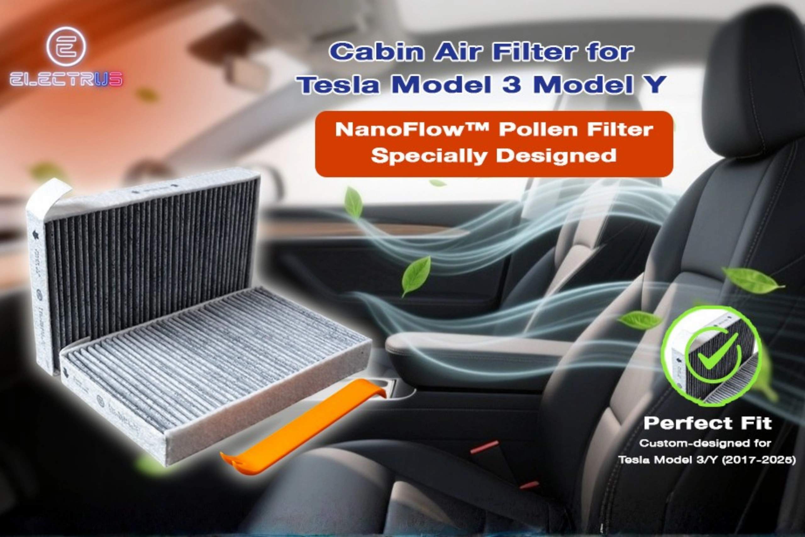 Alternative view of ELECTRUS Cabin Air Filter for Tesla Model 3 (2017+) & Y (2020+)