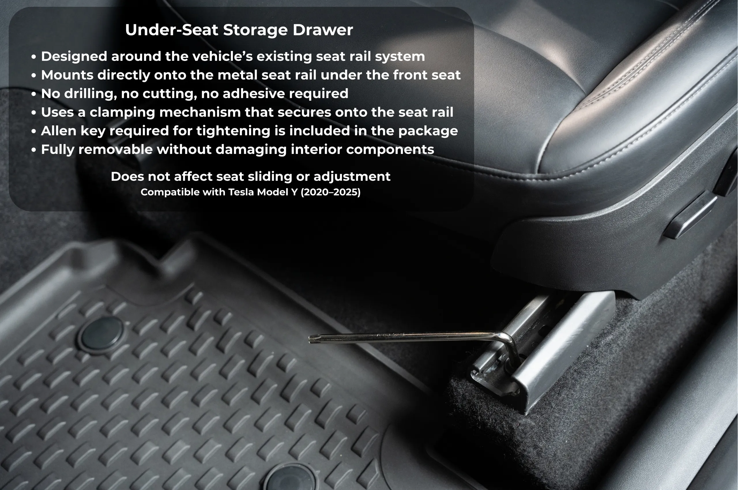 Alternative view of Model Y Under Seat Storage Drawer